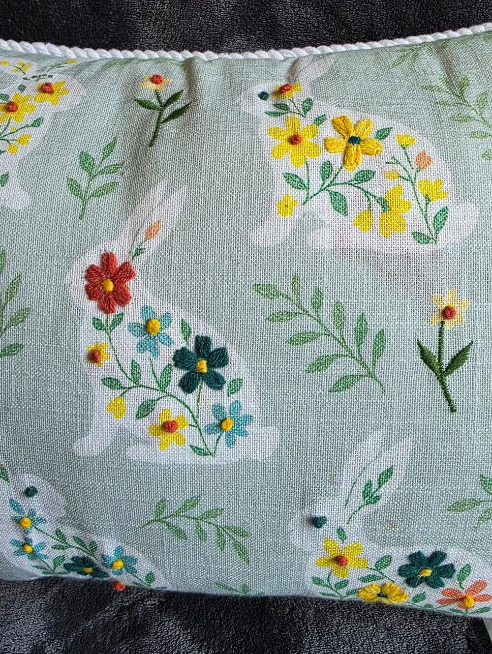 New Easter Florals Cotton Slub Print Throw Pillow with Embroidery 14x20 set of 2